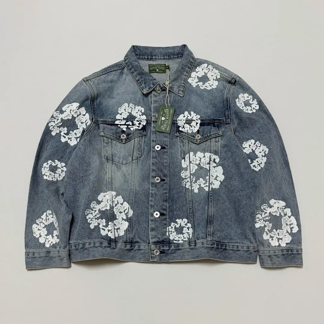 Denim Tears Jaqueta Jeans Estampa Flores de Algodão