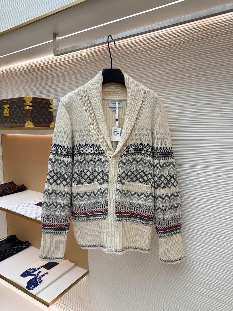 Thom Browne Cardigã de tricô jacquard com gola xale