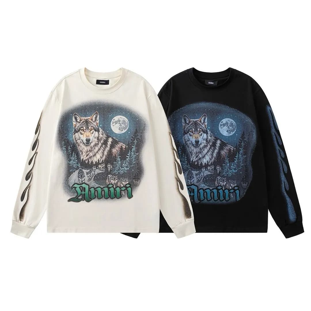 Amiri Camiseta manga longa estampa lobo e chamas