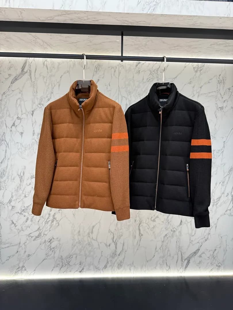 Zegna Jaqueta acolchoada com mangas em tricô e listras